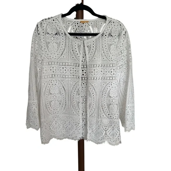 Ruby Rd. White Lace Cardigan Cover Up Top Women's Sz. Medium - Picture 1 of 5
